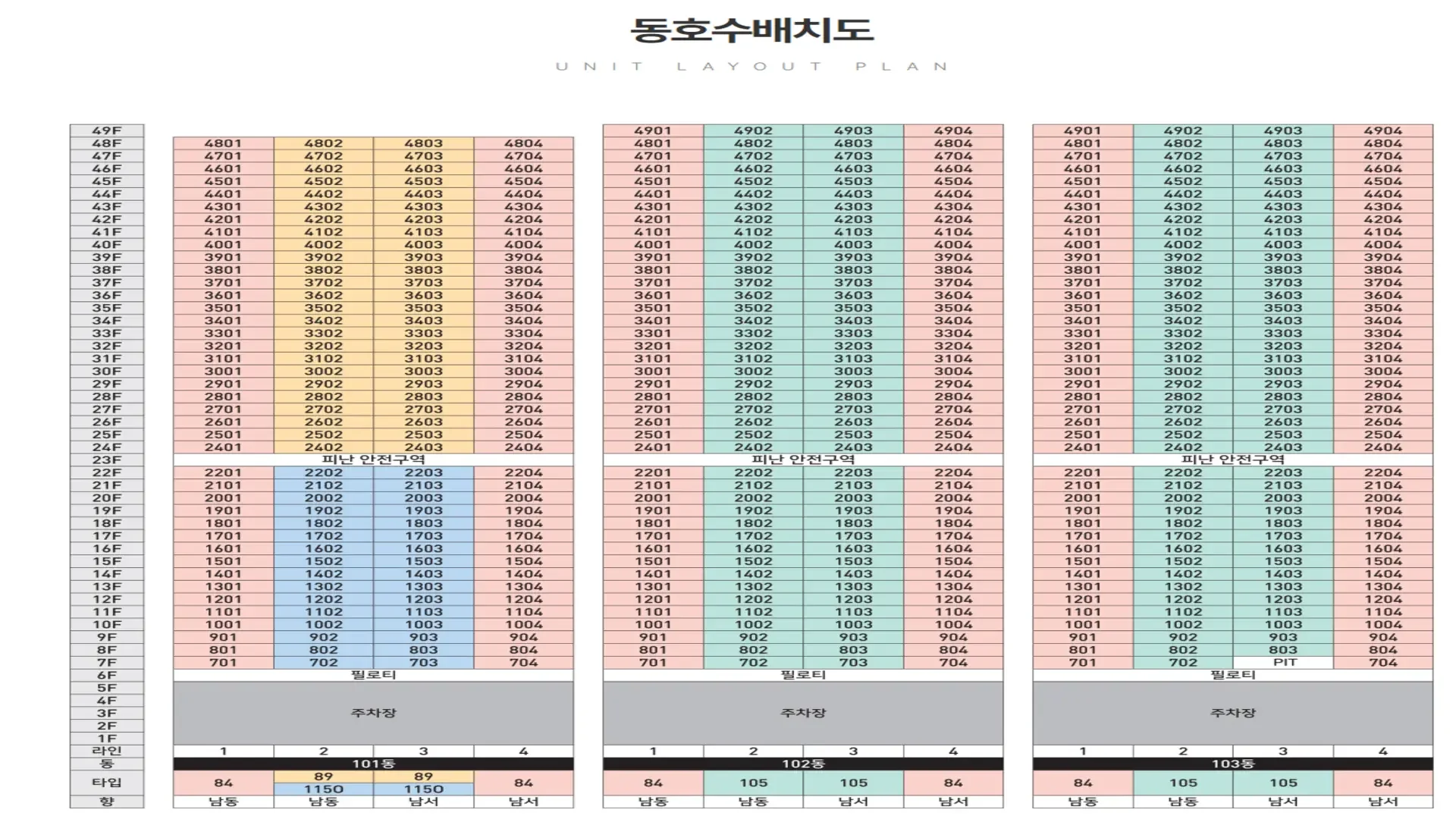 아산 경남아너스빌 랜드마크49 모델하우스 동호수배치도